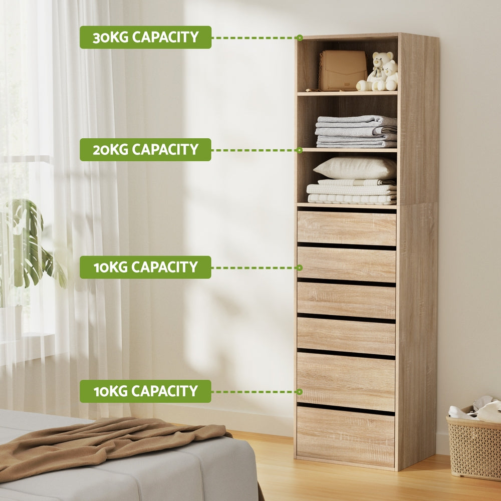 Artiss 6 Chest of Drawers Tallboy Cabinet Pine FURNI-N-CDR-6D3S-WD-AB