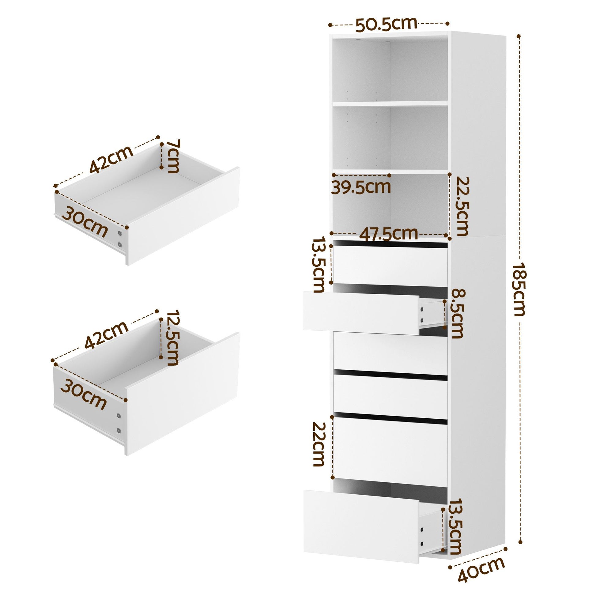 Artiss 2x Chest of 6 Drawers Tallboy Cabinet Adjustable Shelf White FURNI-N-CDR-6D3S-WHX2