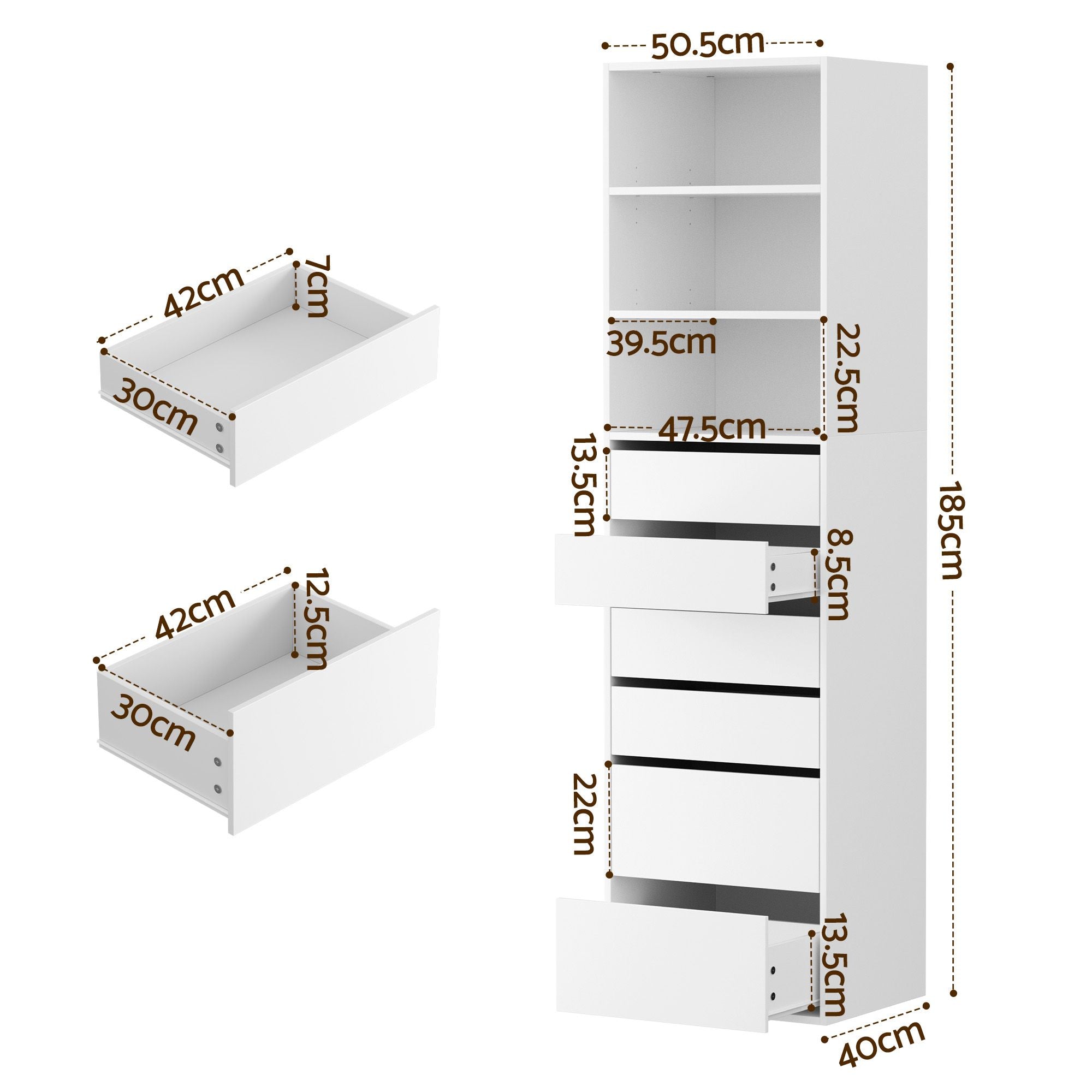Artiss 2x Chest of 6 Drawers Tallboy Cabinet Adjustable Shelf White FURNI-N-CDR-6D3S-WHX2