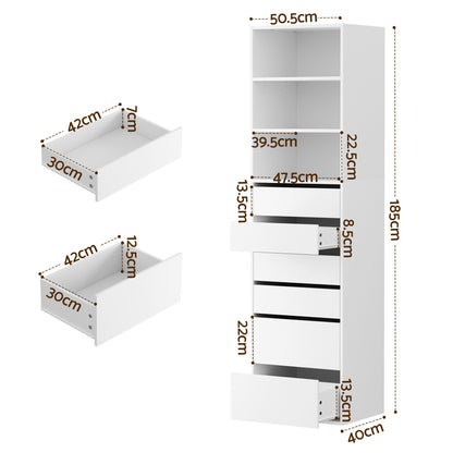 Artiss 2x Chest of 6 Drawers Tallboy Cabinet Adjustable Shelf White FURNI-N-CDR-6D3S-WHX2