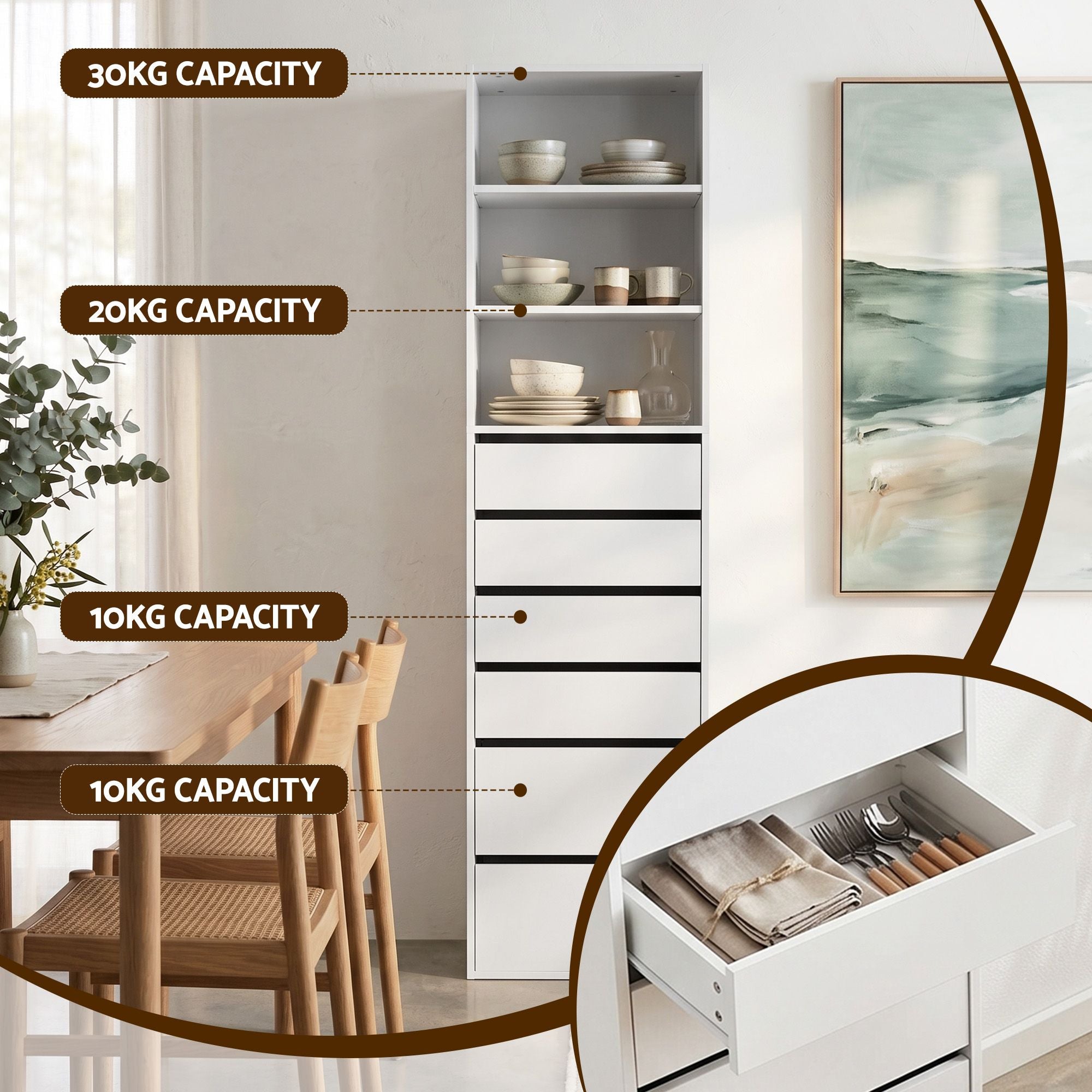 Artiss 2x Chest of 6 Drawers Tallboy Cabinet Adjustable Shelf White FURNI-N-CDR-6D3S-WHX2