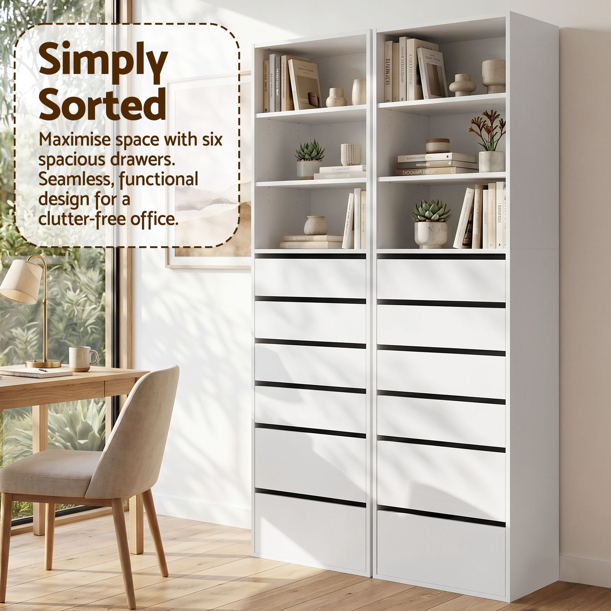Artiss 2x Chest of 6 Drawers Tallboy Cabinet Adjustable Shelf White FURNI-N-CDR-6D3S-WHX2