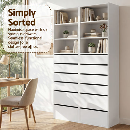 Artiss 2x Chest of 6 Drawers Tallboy Cabinet Adjustable Shelf White FURNI-N-CDR-6D3S-WHX2