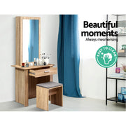 Artiss Dressing Table Stool Set Sliding Mirror Oak Demi FURNI-N-DRESS01-WD-AB