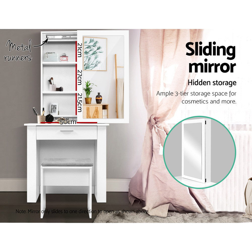 Artiss Dressing Table Stool Set Sliding Mirror White Demi FURNI-N-DRESS01-WH-AB