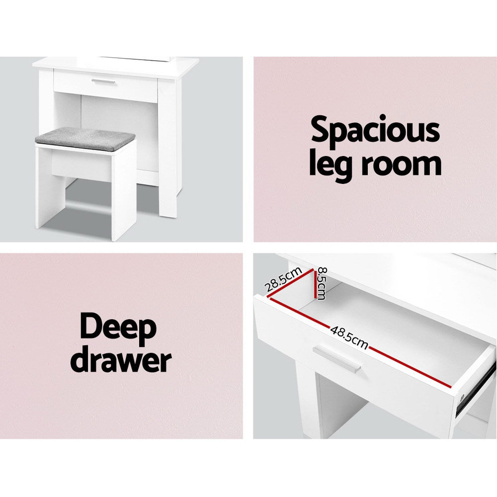 Artiss Dressing Table Stool Set Sliding Mirror White Demi FURNI-N-DRESS01-WH-AB