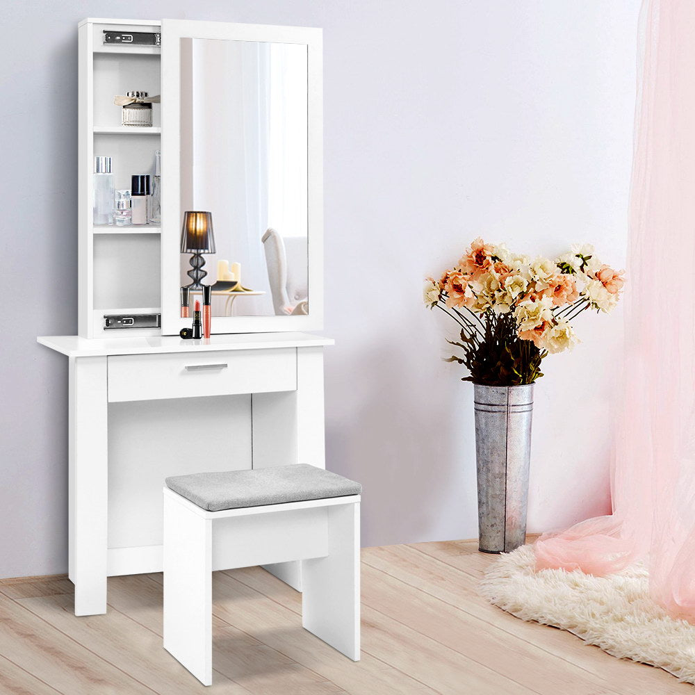 Artiss Dressing Table Stool Set Sliding Mirror White Demi FURNI-N-DRESS01-WH-AB