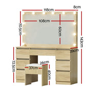 Artiss Dressing Table Vanity Desk Set Stool 12 Led Bulbs Wood FURNI-N-DRESS02-LED-WD-AB