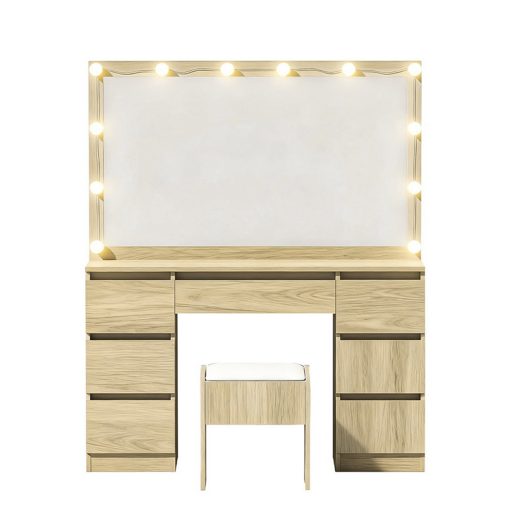 Artiss Dressing Table Vanity Desk Set Stool 12 Led Bulbs Wood FURNI-N-DRESS02-LED-WD-AB