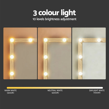Artiss Dressing Table Vanity Desk Set Stool 12 Led Bulbs Wood FURNI-N-DRESS02-LED-WD-AB