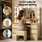 Artiss Dressing Table Vanity Desk Set Stool 12 Led Bulbs Wood FURNI-N-DRESS02-LED-WD-AB