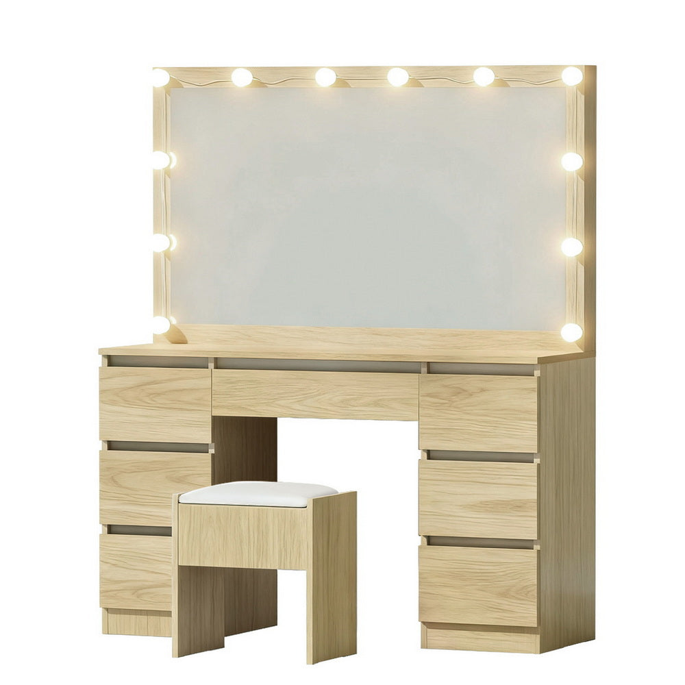 Artiss Dressing Table Vanity Desk Set Stool 12 Led Bulbs Wood FURNI-N-DRESS02-LED-WD-AB