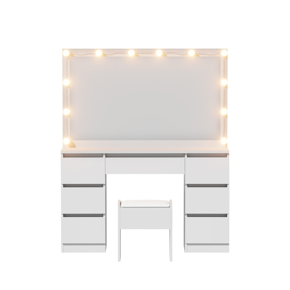 Artiss Dressing Table Vanity Desk Set Stool 12 Led Bulbs White FURNI-N-DRESS02-LED-WH-AB