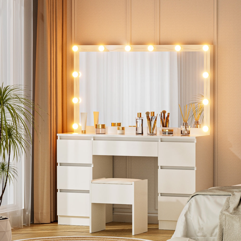 Artiss Dressing Table Vanity Desk Set Stool 12 Led Bulbs White FURNI-N-DRESS02-LED-WH-AB
