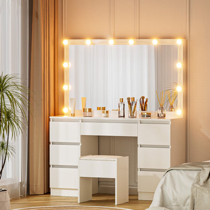 Artiss Dressing Table Vanity Desk Set Stool 12 Led Bulbs White FURNI-N-DRESS02-LED-WH-AB