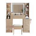 Artiss Dressing Table Vanity Desk Set Stool LED Charging Station Wood FURNI-N-DRESS03-WD-ABC