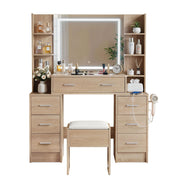Artiss Dressing Table Vanity Desk Set Stool LED Charging Station Wood FURNI-N-DRESS03-WD-ABC