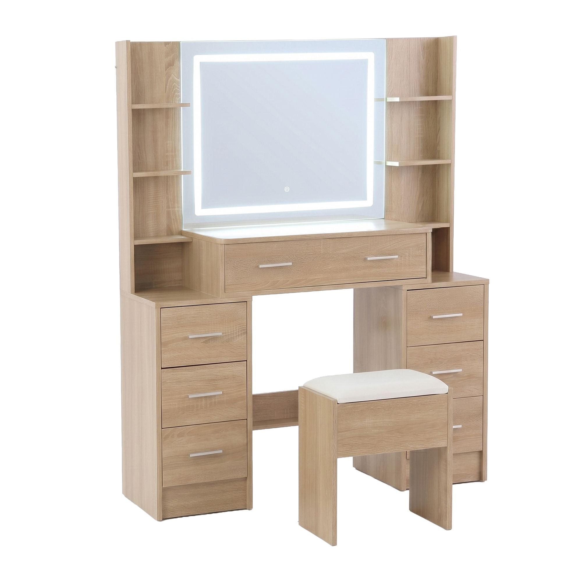 Artiss Dressing Table Vanity Desk Set Stool LED Charging Station Wood FURNI-N-DRESS03-WD-ABC
