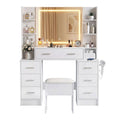 Artiss Dressing Table Vanity Desk Set Stool LED Charging Station White FURNI-N-DRESS03-WH-ABC