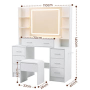 Artiss Dressing Table Vanity Desk Set Stool LED Charging Station White FURNI-N-DRESS03-WH-ABC
