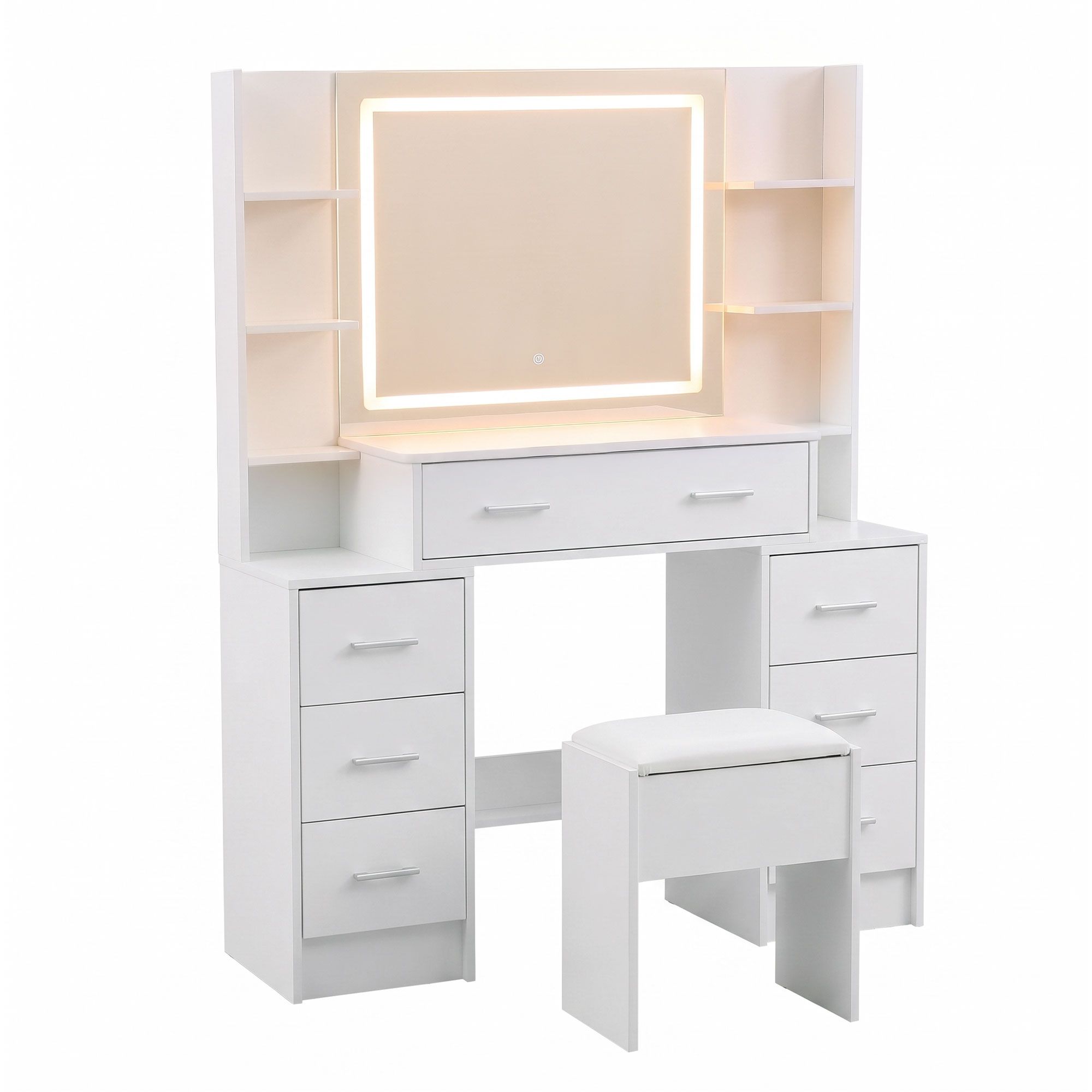 Artiss Dressing Table Vanity Desk Set Stool LED Charging Station White FURNI-N-DRESS03-WH-ABC