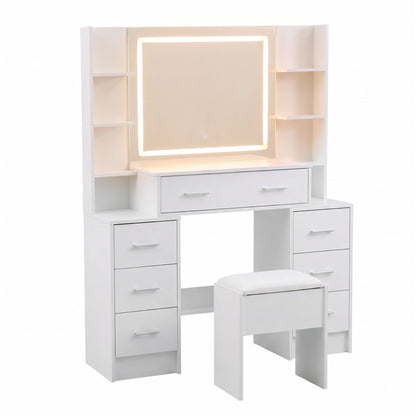 Artiss Dressing Table Vanity Desk Set Stool LED Charging Station White FURNI-N-DRESS03-WH-ABC