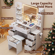Artiss Dressing Table Vanity Desk Set Stool LED Charging Station White FURNI-N-DRESS03-WH-ABC