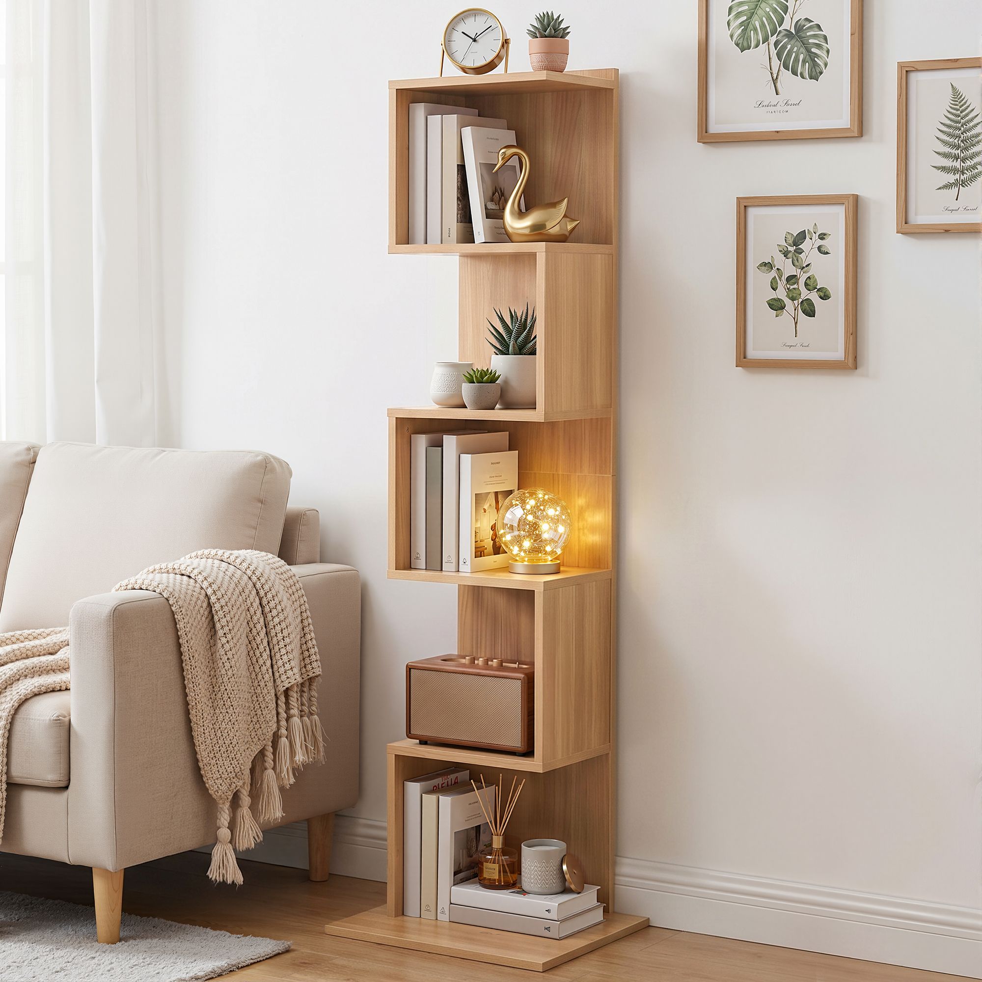 Artiss 5 Tiers Bookshelf S-shaped Bookcase Oak FURNI-N-DS-5T-WD