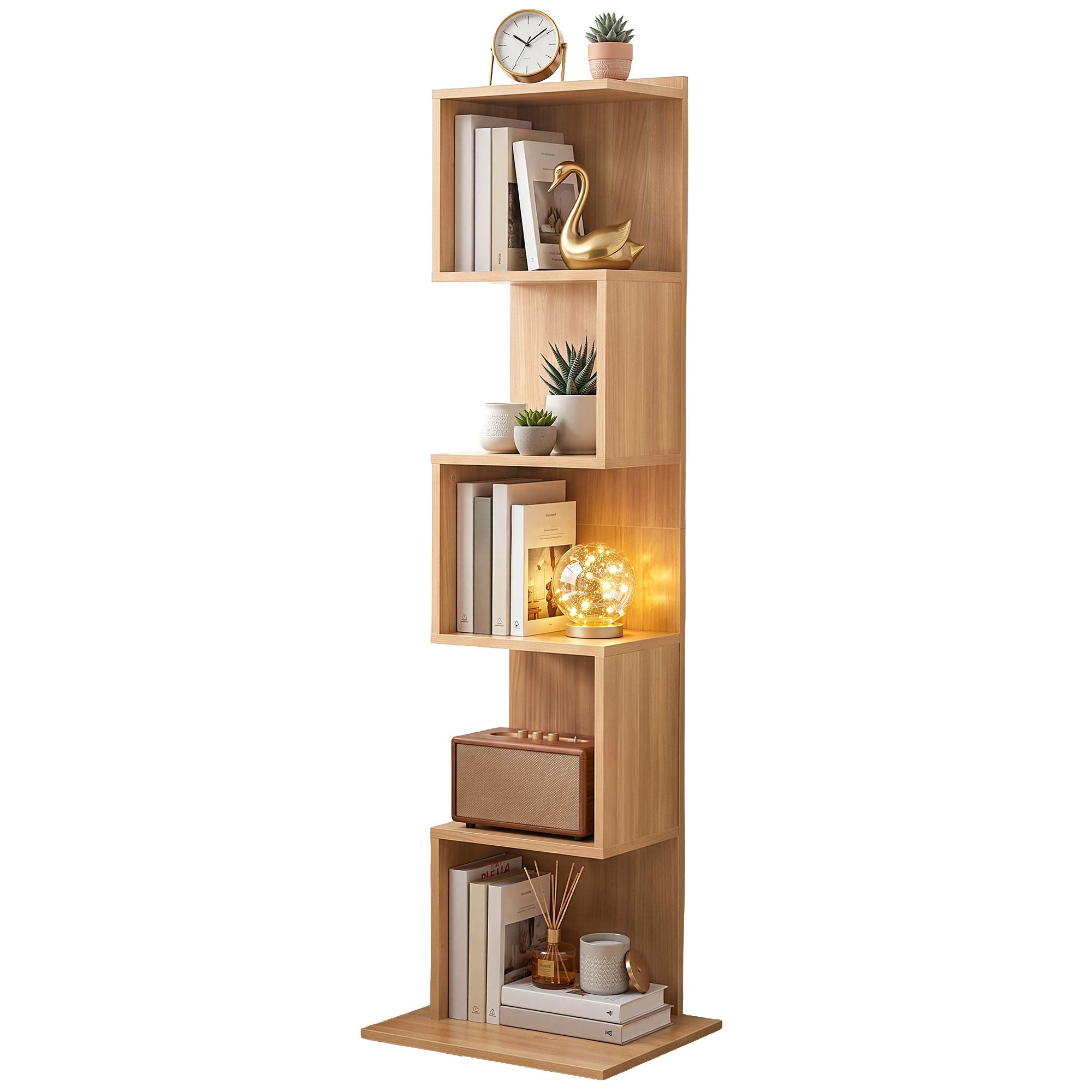 Artiss 5 Tiers Bookshelf S-shaped Bookcase Oak FURNI-N-DS-5T-WD
