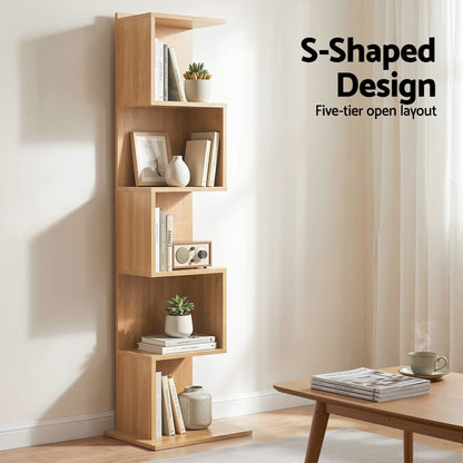 Artiss 5 Tiers Bookshelf S-shaped Bookcase Oak FURNI-N-DS-5T-WD