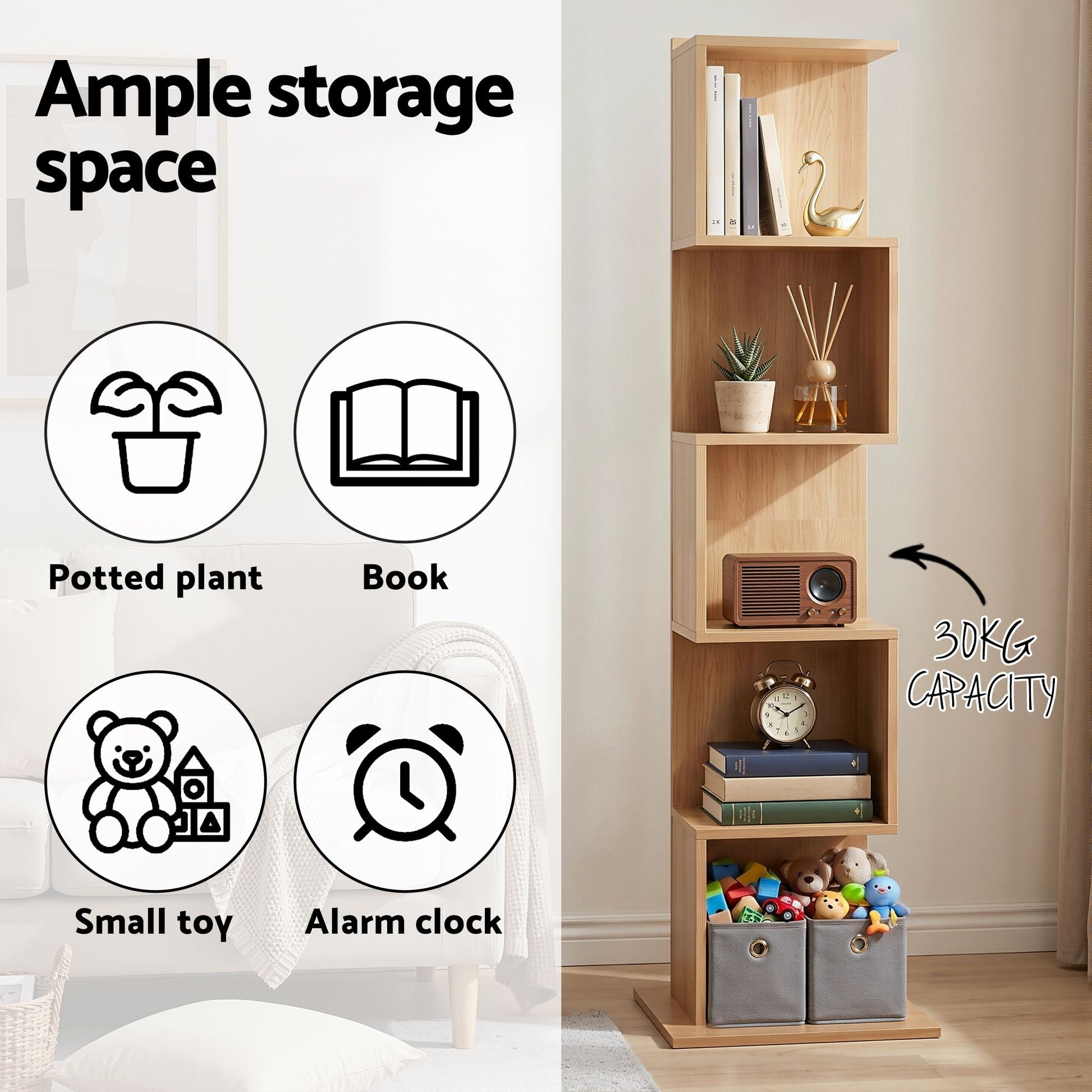 Artiss 5 Tiers Bookshelf S-shaped Bookcase Oak FURNI-N-DS-5T-WD