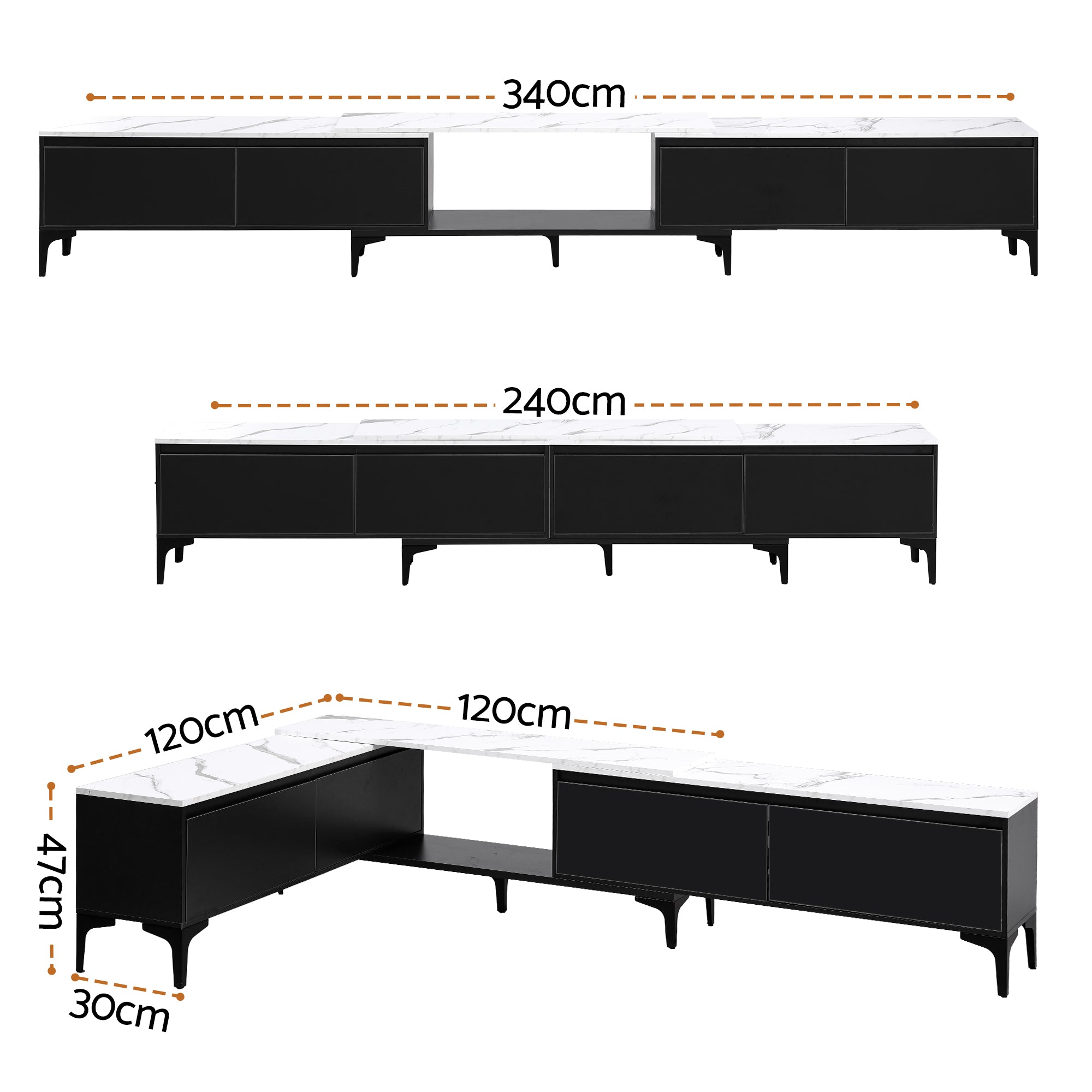 Artiss TV Cabinet Entertainment Unit Stand Extendable Black FURNI-N-EXT-TV240-BK-AB