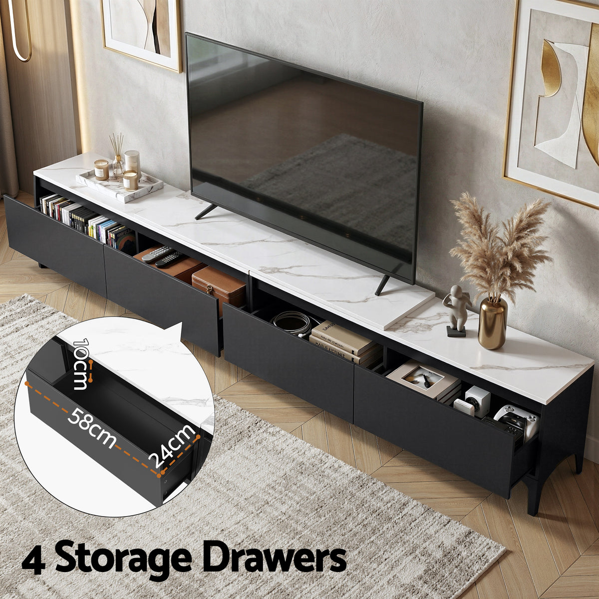 Artiss TV Cabinet Entertainment Unit Stand Extendable Black FURNI-N-EXT-TV240-BK-AB