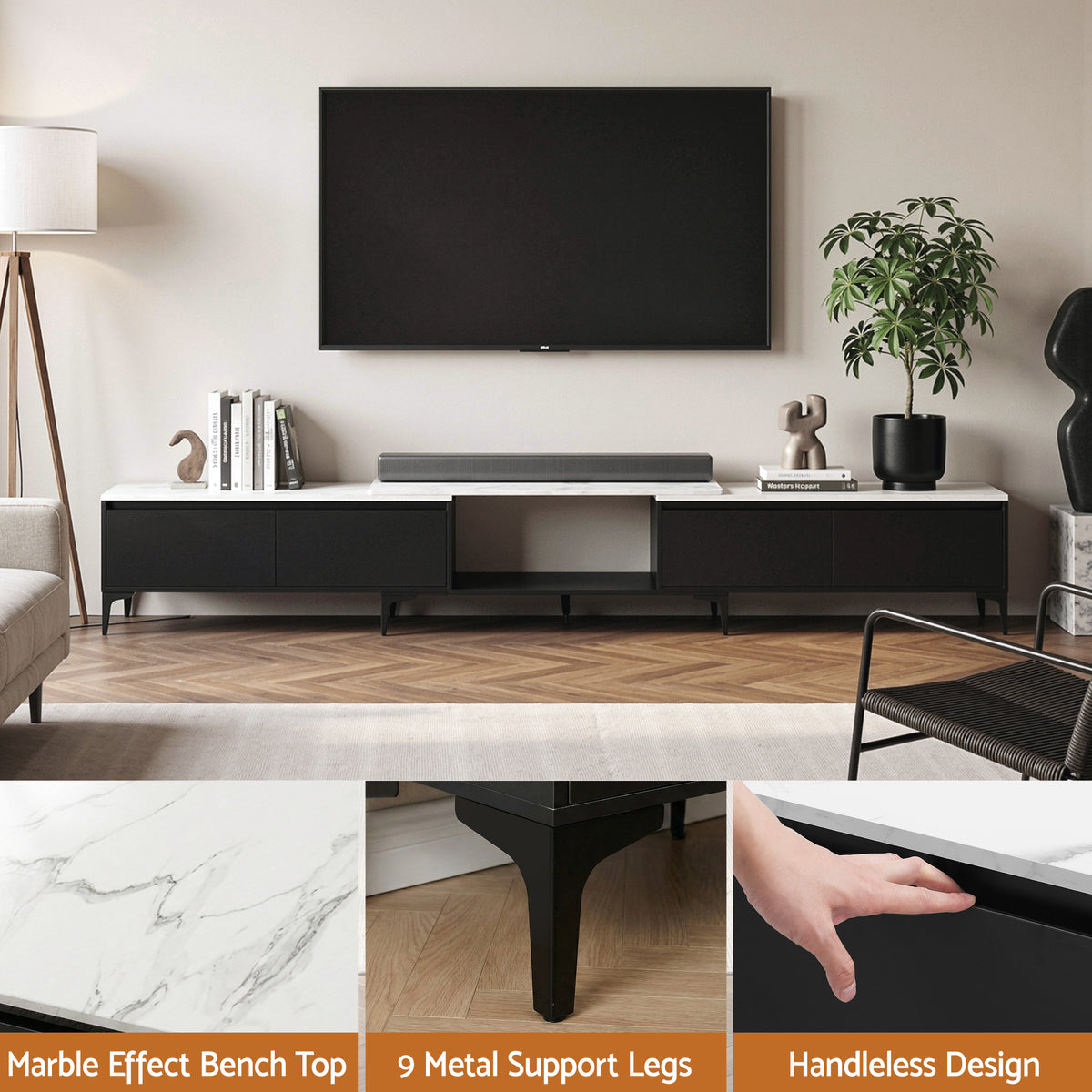 Artiss TV Cabinet Entertainment Unit Stand Extendable Black FURNI-N-EXT-TV240-BK-AB