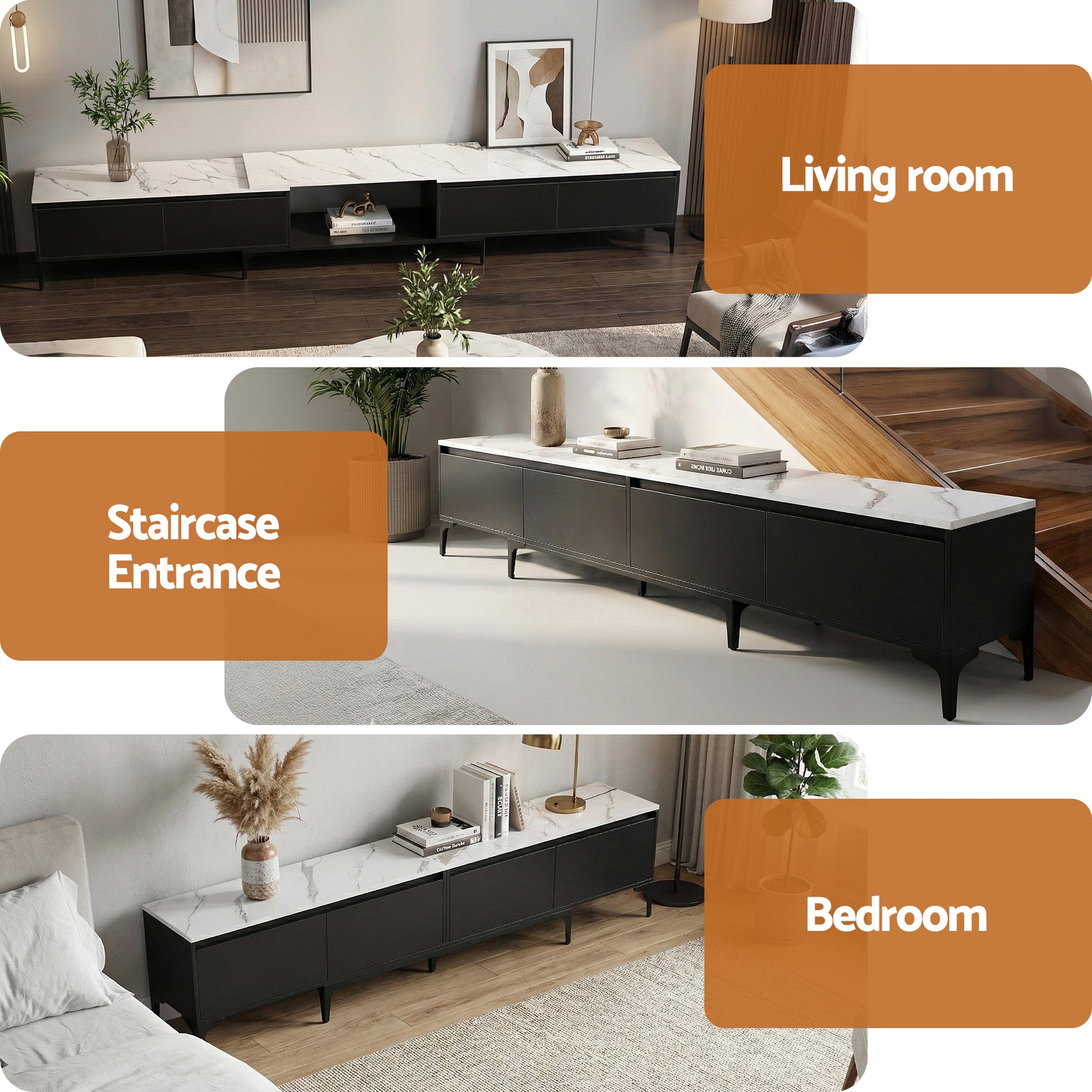 Artiss TV Cabinet Entertainment Unit Stand Extendable Black FURNI-N-EXT-TV240-BK-AB