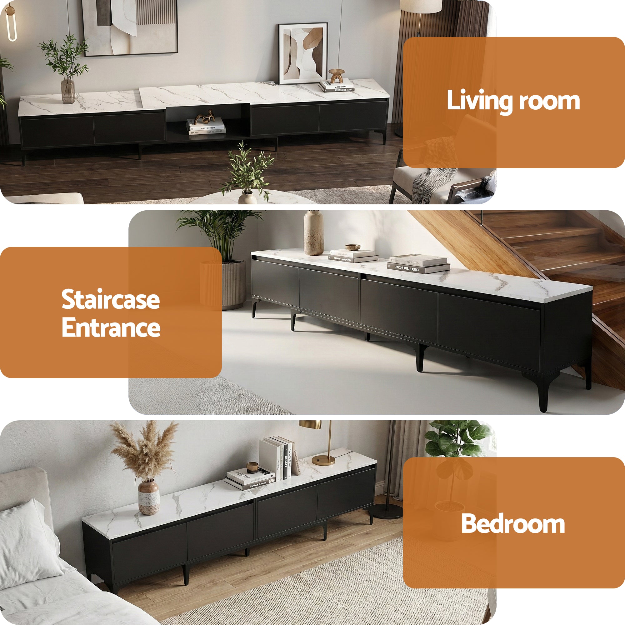 Artiss TV Cabinet Entertainment Unit Stand Extendable Black FURNI-N-EXT-TV240-BK-AB