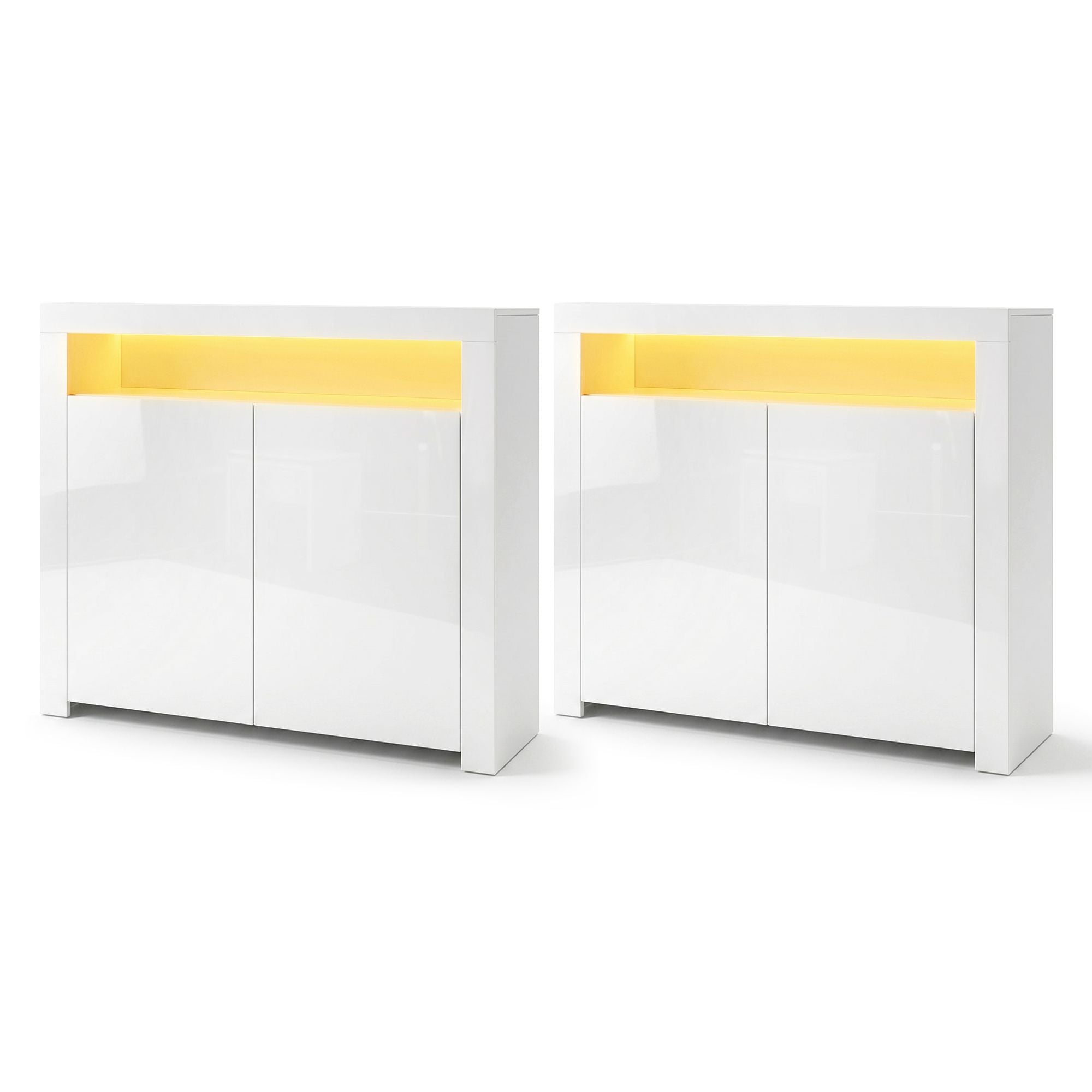 Artiss 2x Buffet Sideboard Cabinet LED Cupboard High-Gloss Storage Pantry ARNO FURNI-N-LED-SID01-WH-ABX2