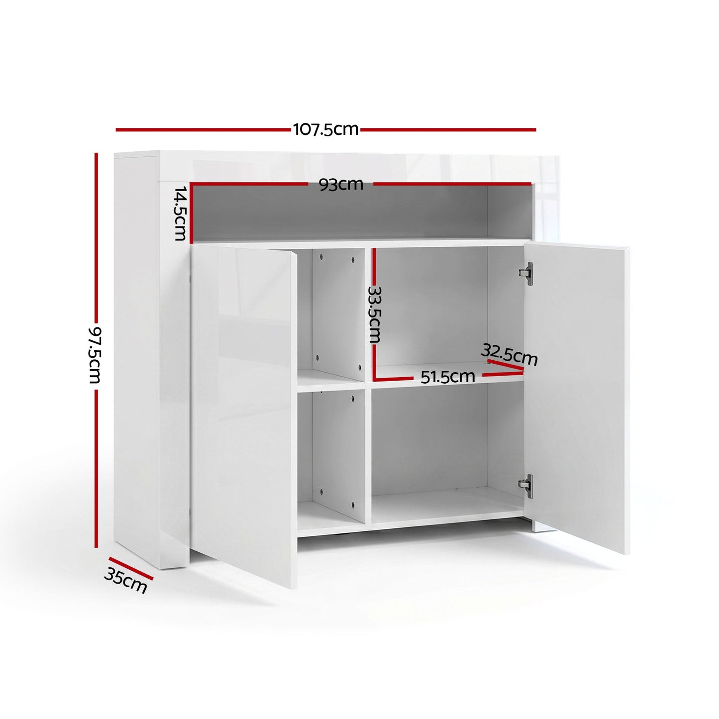 Artiss 2x Buffet Sideboard Cabinet LED Cupboard High-Gloss Storage Pantry ARNO FURNI-N-LED-SID01-WH-ABX2