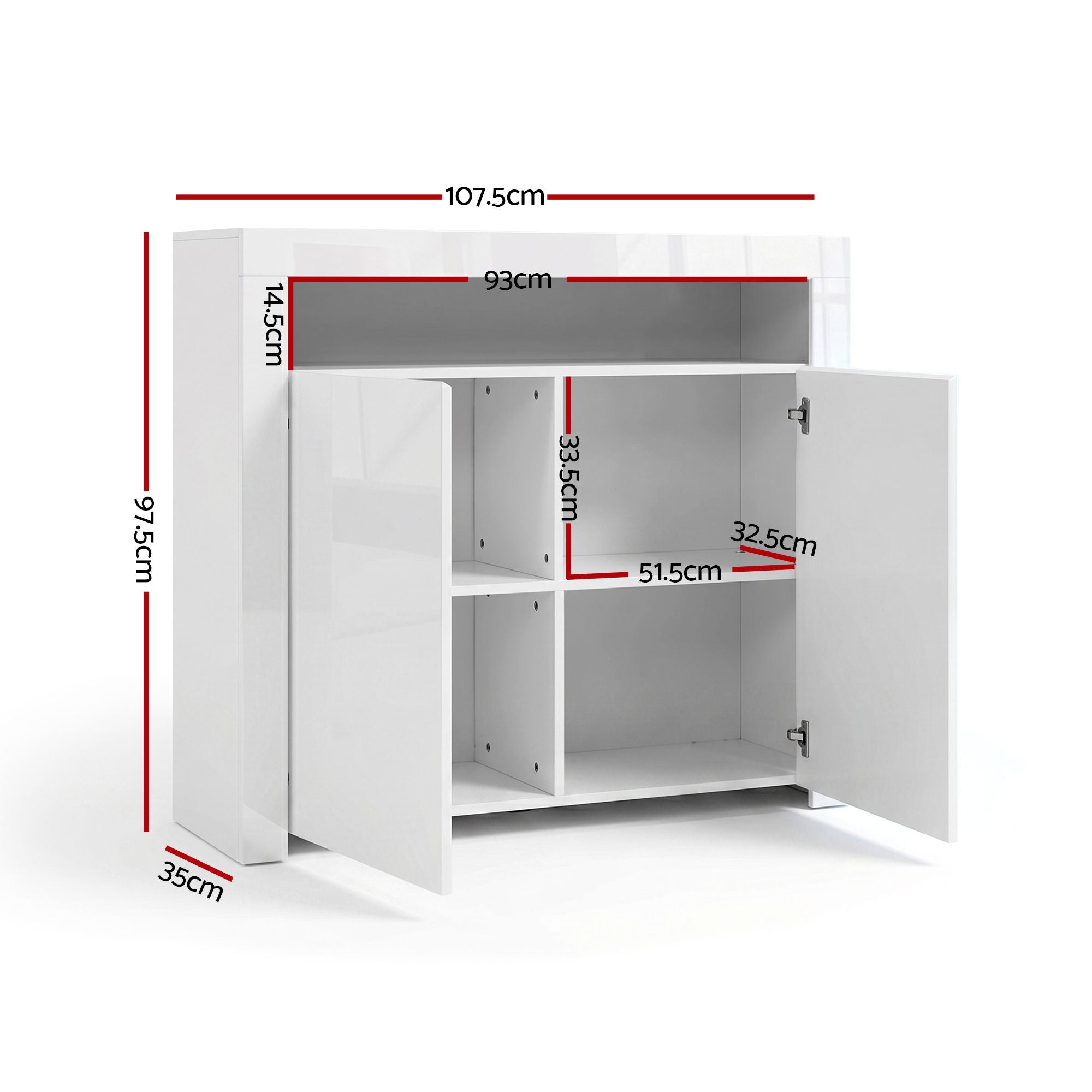 Artiss 2x Buffet Sideboard Cabinet LED Cupboard High-Gloss Storage Pantry ARNO FURNI-N-LED-SID01-WH-ABX2