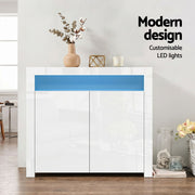 Artiss 2x Buffet Sideboard Cabinet LED Cupboard High-Gloss Storage Pantry ARNO FURNI-N-LED-SID01-WH-ABX2
