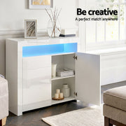 Artiss 2x Buffet Sideboard Cabinet LED Cupboard High-Gloss Storage Pantry ARNO FURNI-N-LED-SID01-WH-ABX2