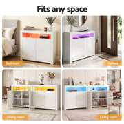 Artiss 2x Buffet Sideboard Cabinet LED Cupboard High-Gloss Storage Pantry ARNO FURNI-N-LED-SID01-WH-ABX2