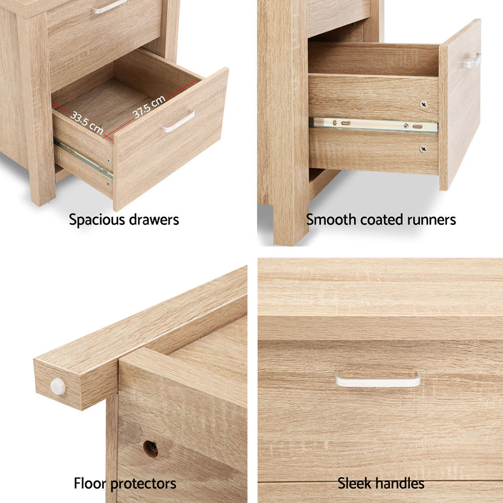 Artiss 2x Bedside Table 2 Drawers - MAXI Pine FURNI-N-MAXI-BS01-WDX2