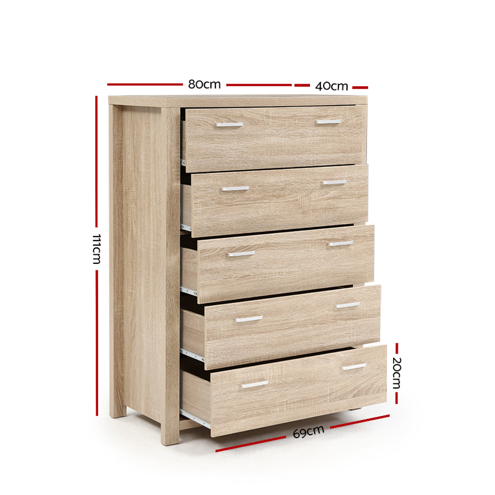 Artiss 5 Chest of Drawers - MAXI Pine FURNI-N-MAXI-CDR02-WD-AB