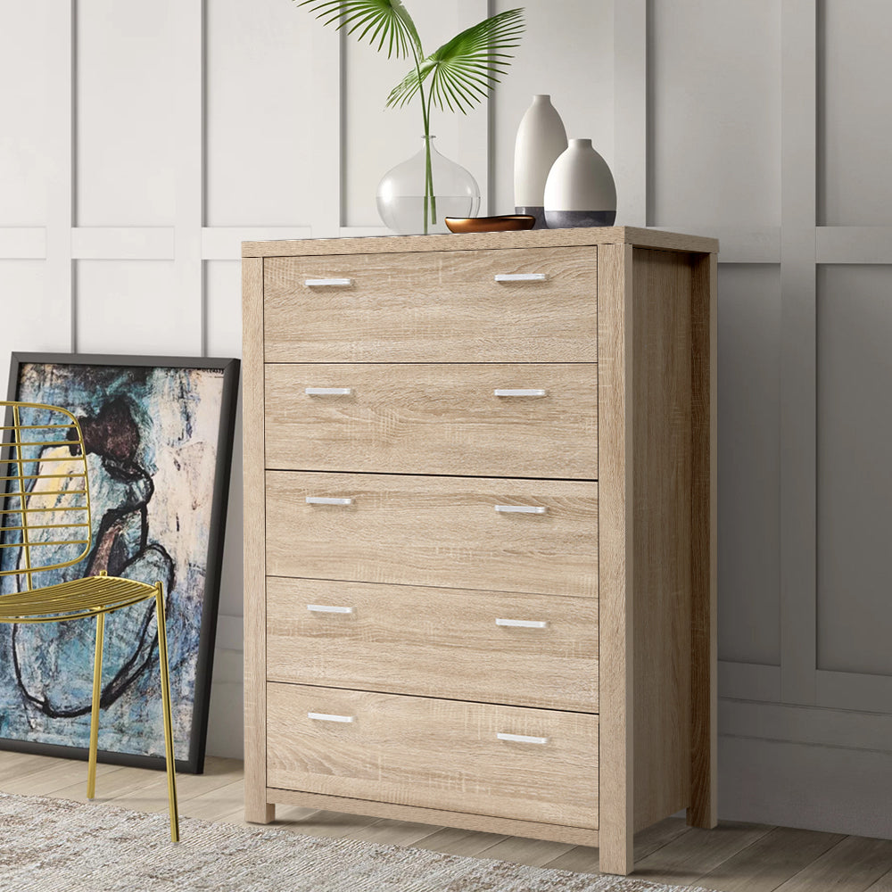 Artiss 5 Chest of Drawers - MAXI Pine FURNI-N-MAXI-CDR02-WD-AB