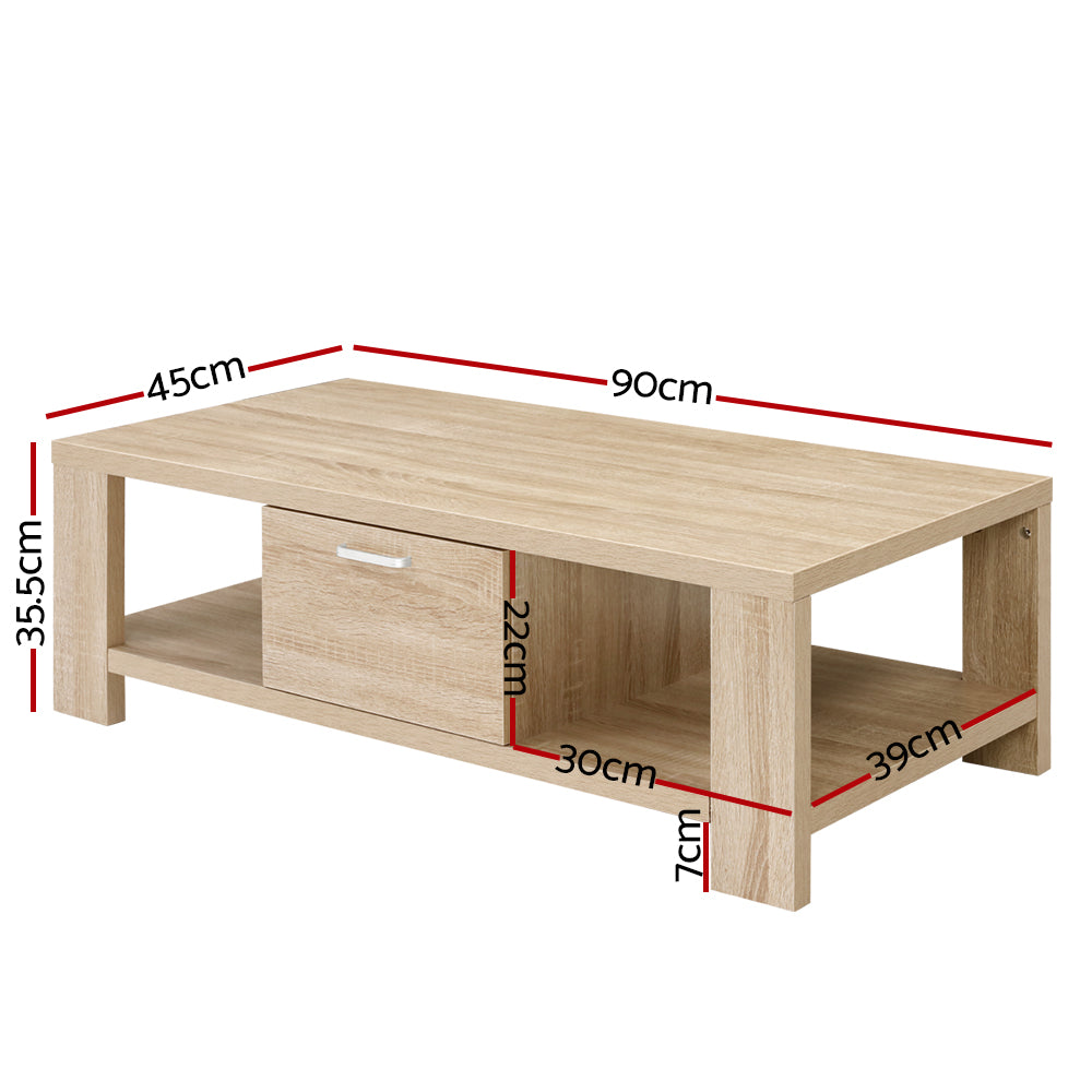 Artiss Coffee Table 1 Drawer Oak Maxi FURNI-N-MAXI-COF01-WD