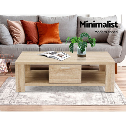 Artiss Coffee Table 1 Drawer Oak Maxi FURNI-N-MAXI-COF01-WD