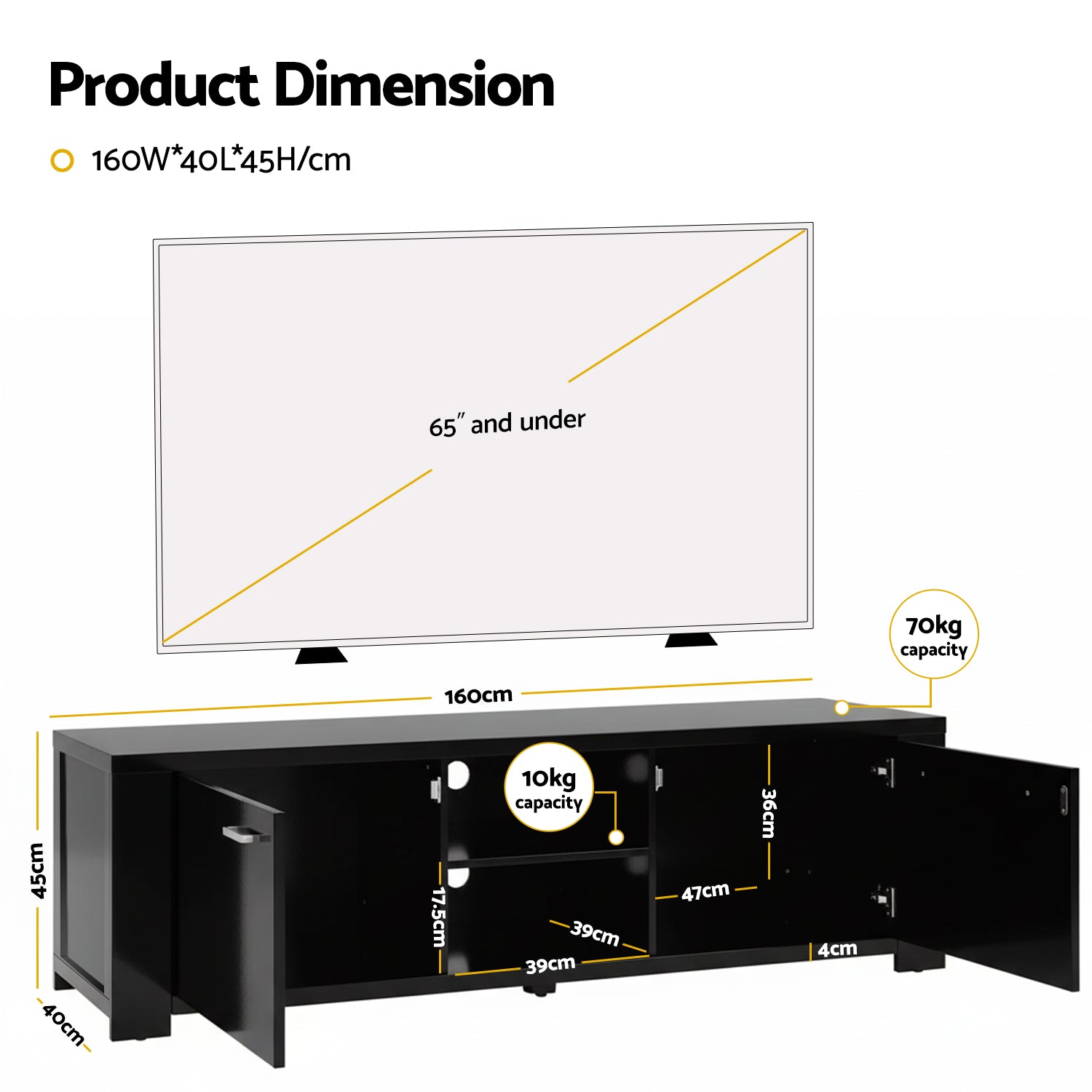Artiss TV Cabinet Entertainment Unit 160cm Black Maxi FURNI-N-MAXI-TV160N-BK-AB
