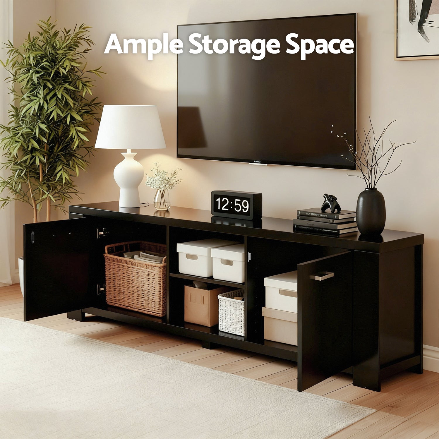 Artiss TV Cabinet Entertainment Unit 160cm Black Maxi FURNI-N-MAXI-TV160N-BK-AB