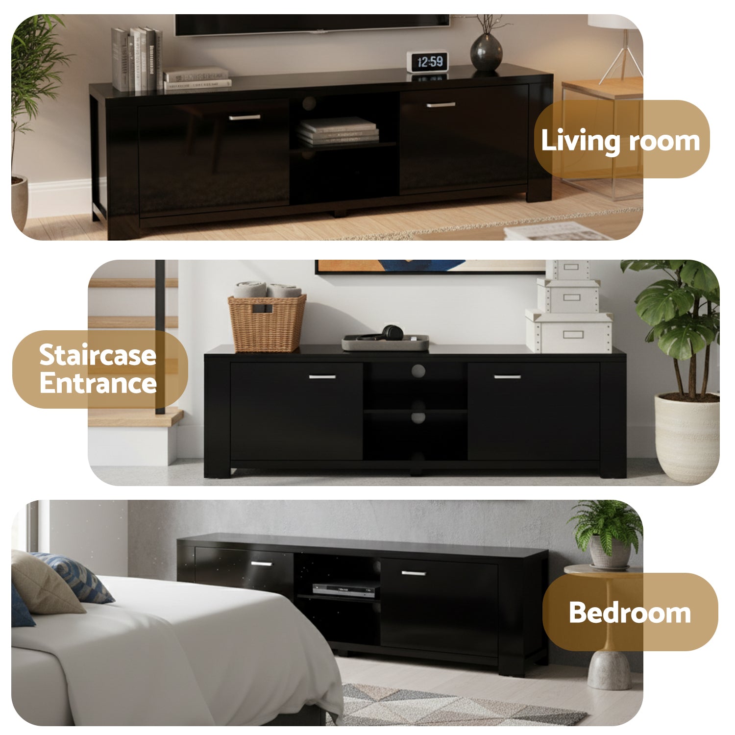 Artiss TV Cabinet Entertainment Unit 160cm Black Maxi FURNI-N-MAXI-TV160N-BK-AB